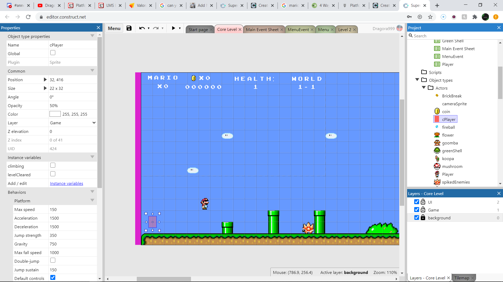 How I made MARIO in Construct V3 Pt. 2 (Hiding the cPlayer and Adding ...